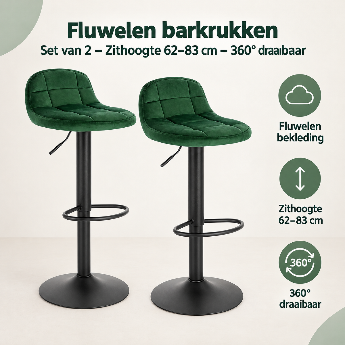 Overzicht van fluwelen barkrukken met de belangrijkste productvoordelen