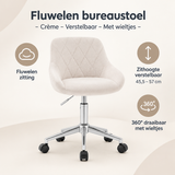 Overzicht van fluwelen bureaustoel met de belangrijkste productvoordelen
