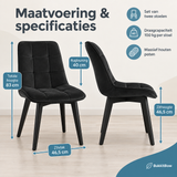 Afmetingen en productspecificaties van fluwelen eetkamerstoelen set van 2
