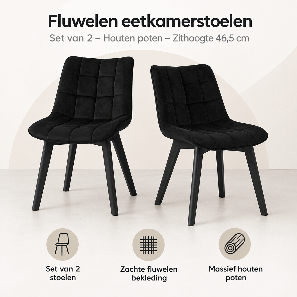 Overzicht van fluwelen eetkamerstoelen set van 2 met de belangrijkste productvoordelen