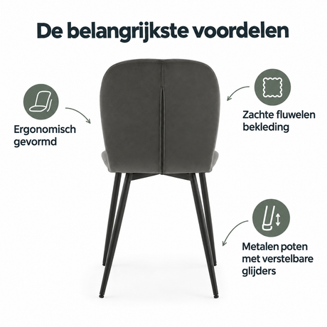 Belangrijkste voordelen en eigenschappen van fluwelen eetkamerstoelen set van 4
