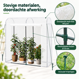 Detail van materiaal en afwerking van foliekas