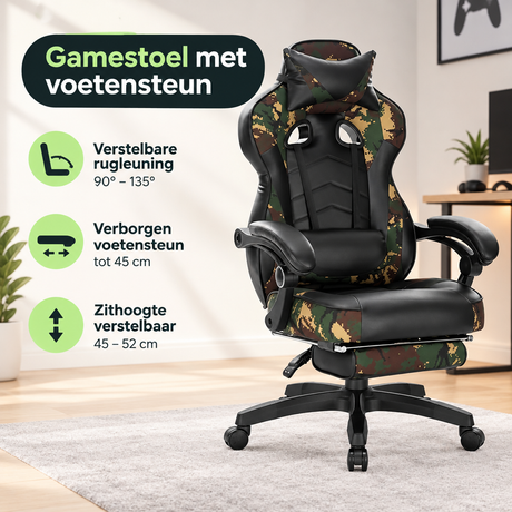 Praktische toepassing en keuzehulp voor gamestoel met voetensteun