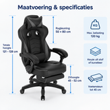 Afmetingen en productspecificaties van gamestoel met voetensteun