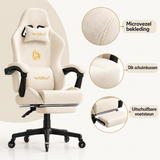 Detail van materiaal en afwerking van gamingstoel met voetsteun