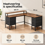 Afmetingen en productspecificaties van hoekbureau