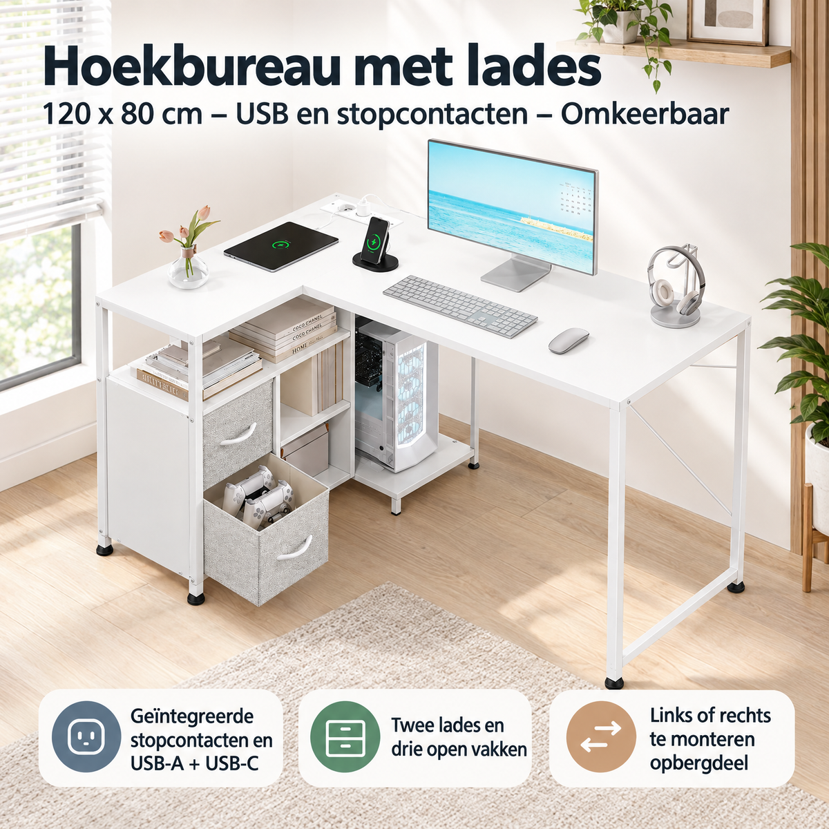 Praktische toepassing en keuzehulp voor hoekbureau met lades