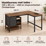 Afmetingen en productspecificaties van hoekbureau met lades