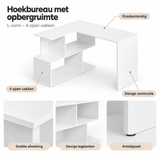 Detail van materiaal en afwerking van hoekbureau met opbergruimte