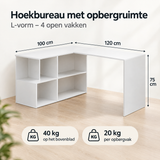 Afmetingen en productspecificaties van hoekbureau met opbergruimte