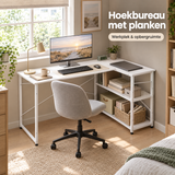 hoekbureau met planken in gebruik in een passende praktijksituatie