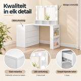 Detail van materiaal en afwerking van hoekkaptafel met LED-spiegel