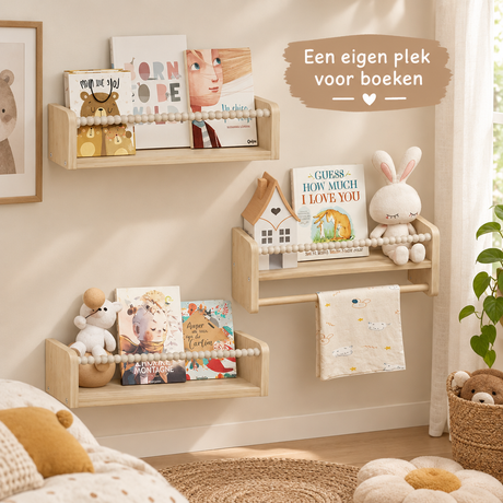 houten boekenplank kinderkamer in gebruik in een passende praktijksituatie
