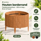 Flexibele houten gazonrand van BukkitBow, 203 cm lang in bruin of zwart, gemaakt van grenenhout voor tuin- of tuinrand.