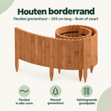 Flexibele houten gazonrand van BukkitBow, 203 cm lang in bruin of zwart, gemaakt van grenenhout voor tuin- en tuinbordering.