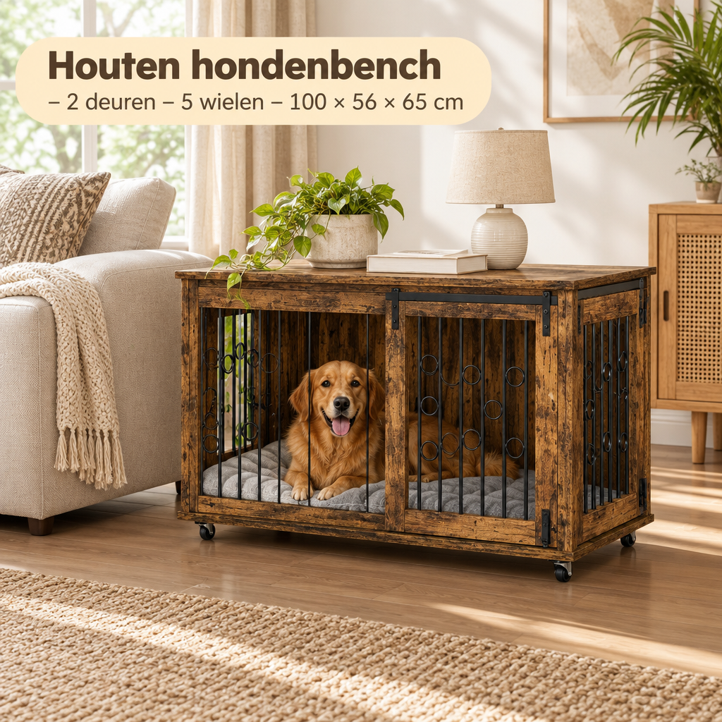 houten hondenbench in gebruik in een passende praktijksituatie
