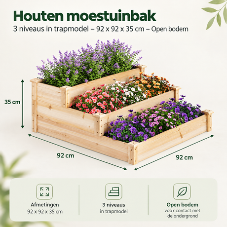 Afmetingen en productspecificaties van houten moestuinbak