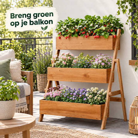 Houten plantenbak op poten met 2 of 3 niveaus, massief hout, 80 cm breed, geschikt voor tuin of terras, door BukkitBow