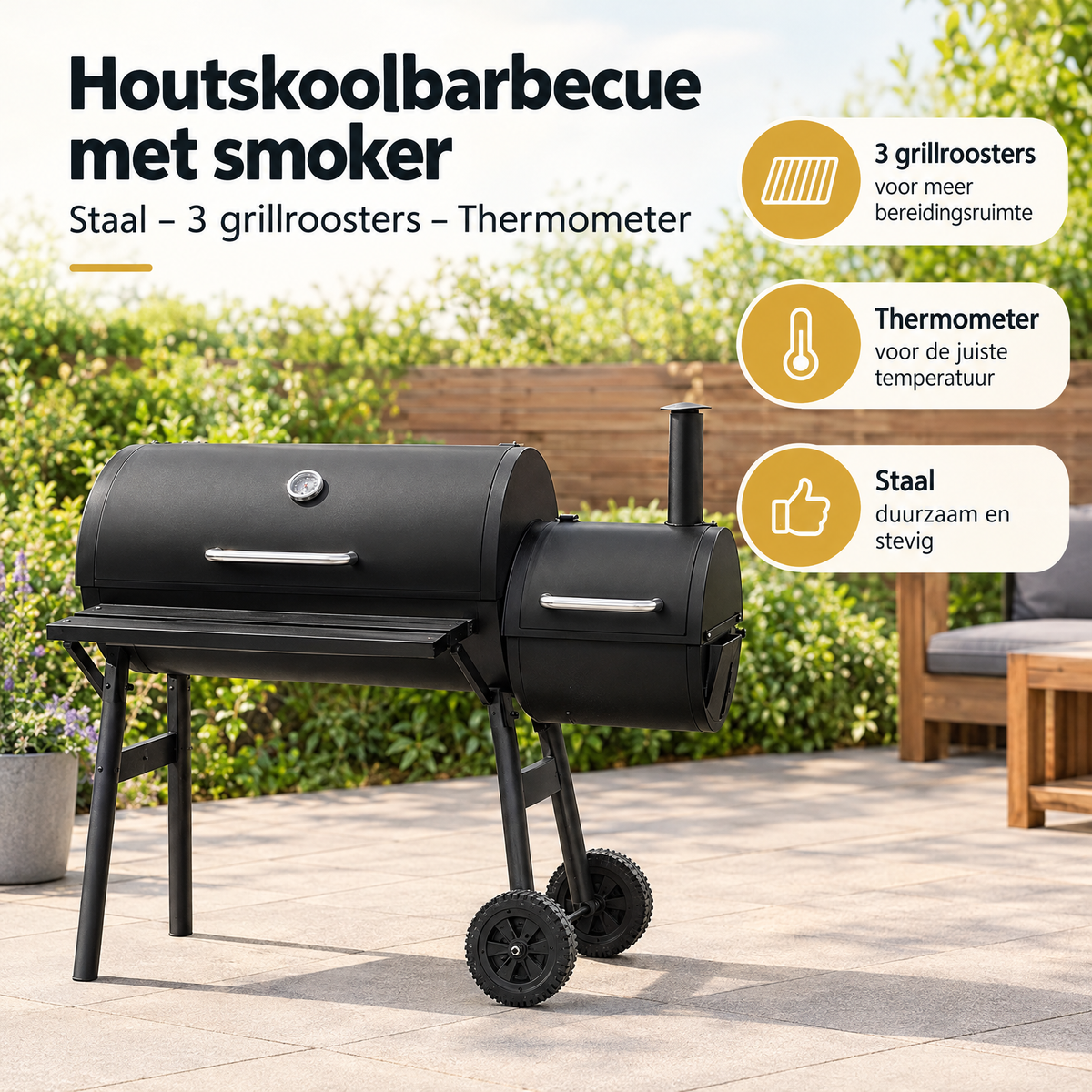 Praktische toepassing en keuzehulp voor houtskoolbarbecue met smoker