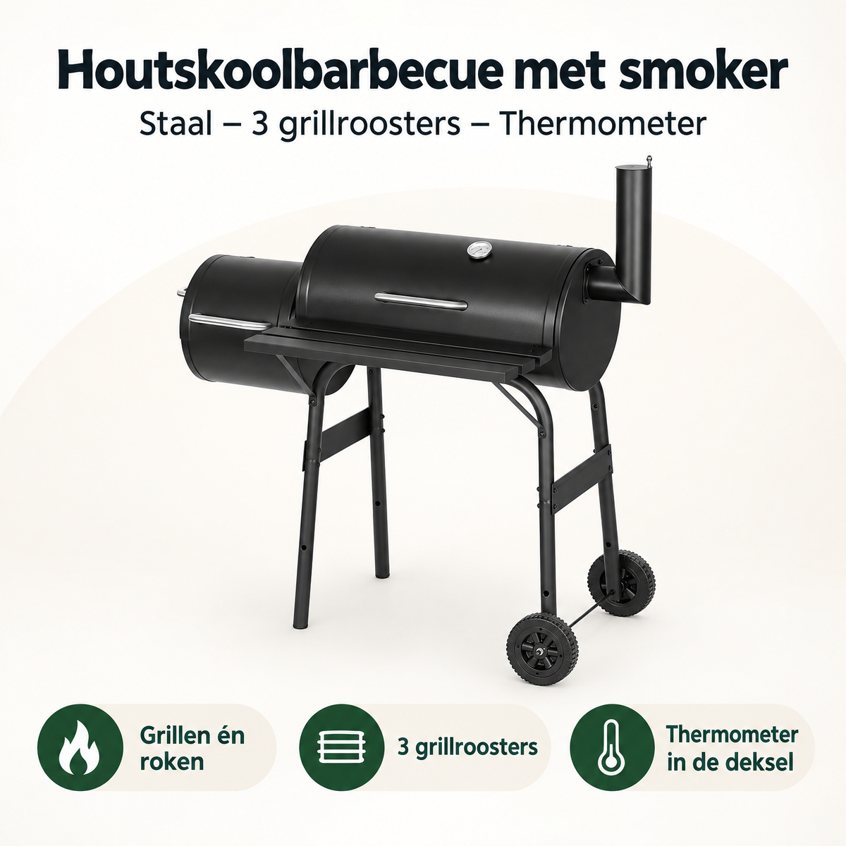 Overzicht van houtskoolbarbecue met smoker met de belangrijkste productvoordelen