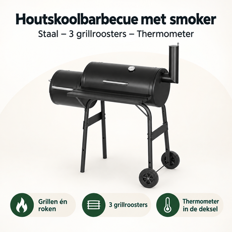 Overzicht van houtskoolbarbecue met smoker met de belangrijkste productvoordelen
