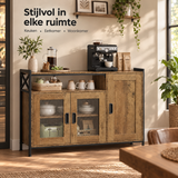 Industrieel dressoir van BukkitBow, 110 cm breed met verstelbare planken en bruine houtlook, geschikt voor moderne woonruimtes.