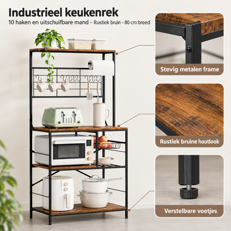 Detail van materiaal en afwerking van industrieel keukenrek