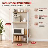 Afmetingen en productspecificaties van industrieel keukenrek