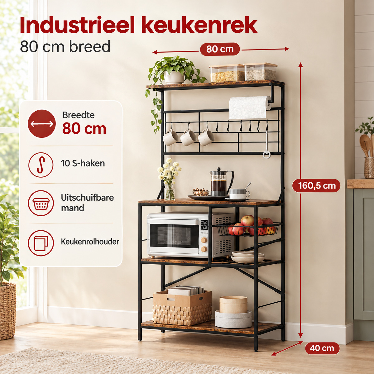Afmetingen en productspecificaties van industrieel keukenrek