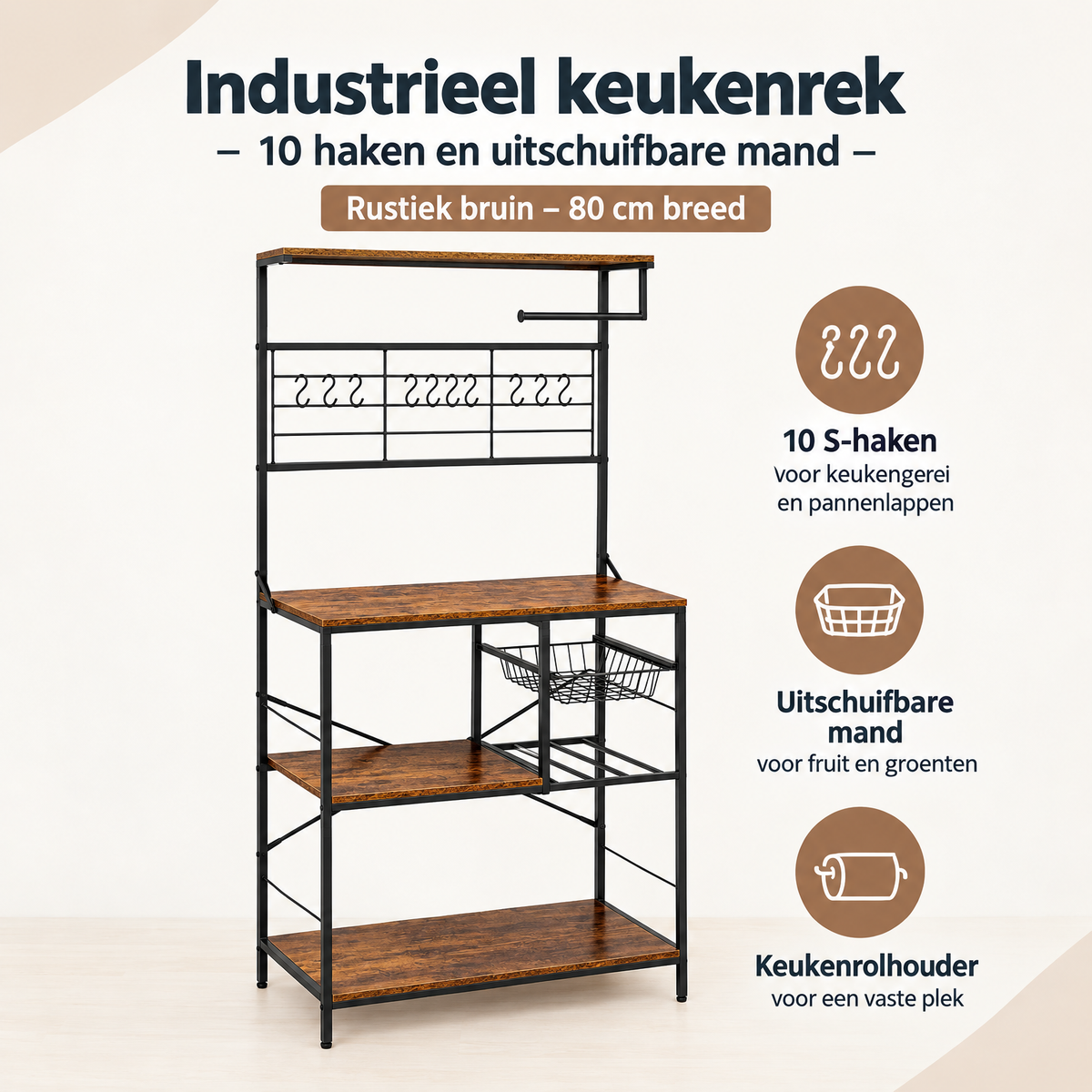 Overzicht van industrieel keukenrek met de belangrijkste productvoordelen
