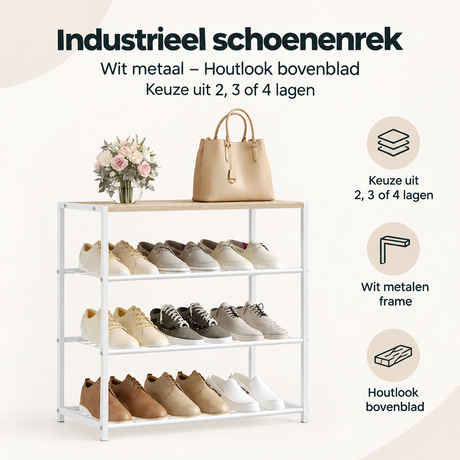 Overzicht van industrieel schoenenrek met de belangrijkste productvoordelen
