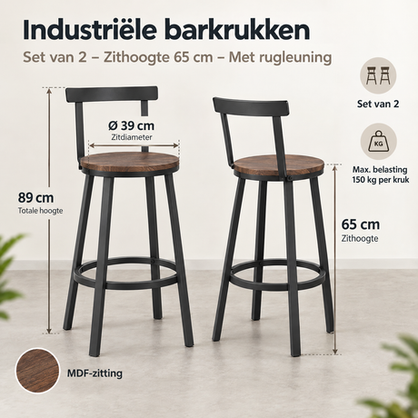 Afmetingen en productspecificaties van industriële barkrukken