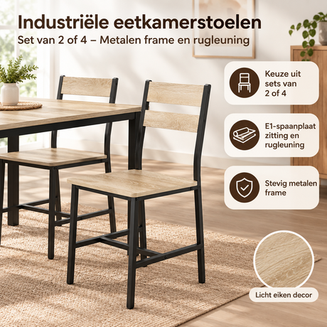 Industriële eetkamerstoelen van BukkitBow met metalen frame en rugleuning, set van 2 of 4 stoelen op afbeelding