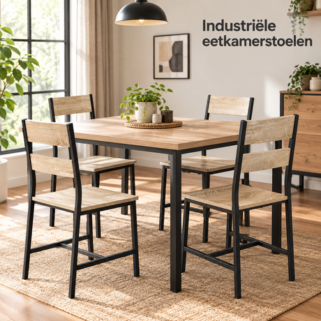 Industriële eetkamerstoelen van BukkitBow met metalen frame en rugleuning, set van 2 of 4, in een moderne eetkamer setting