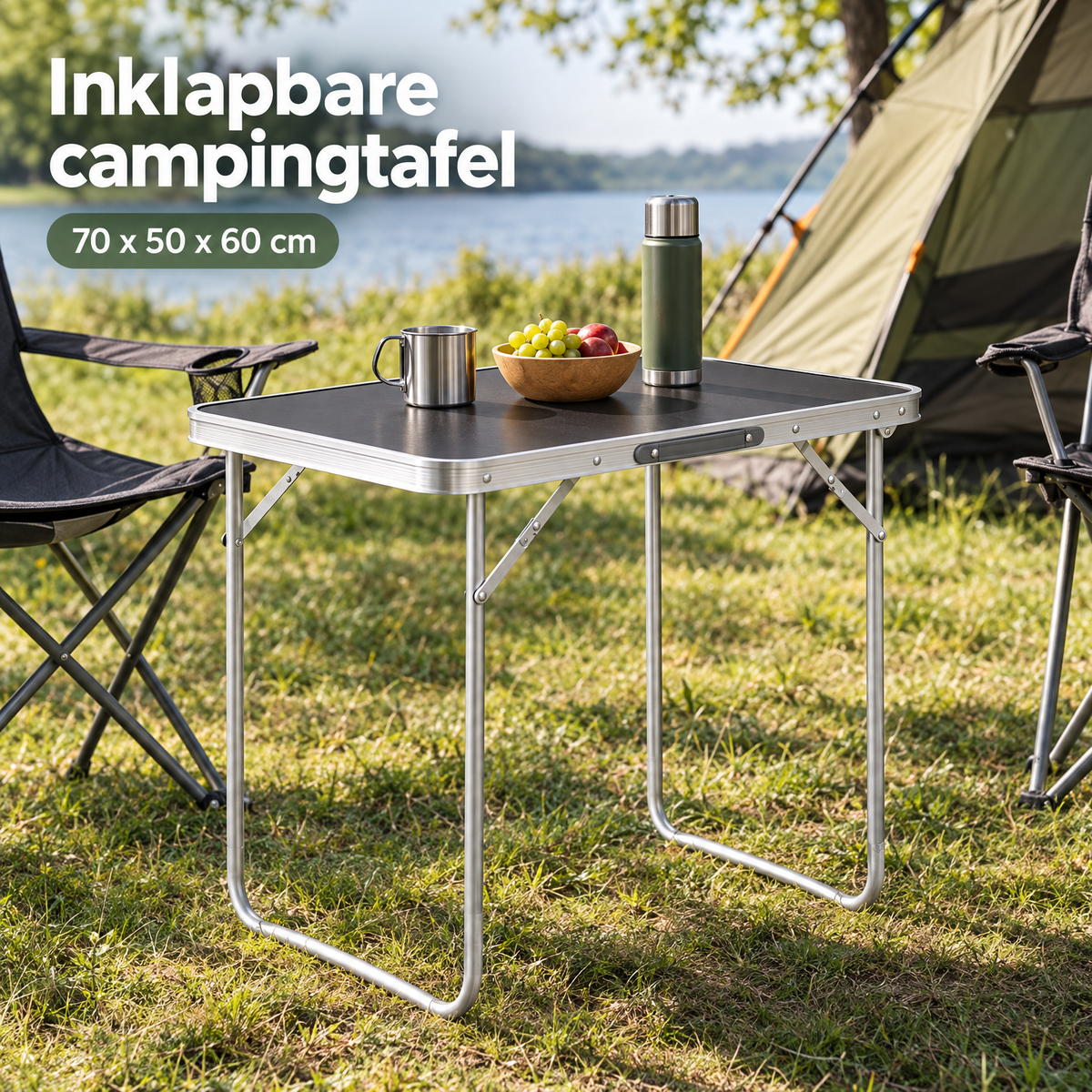 Inklapbare campingtafel van BukkitBow, 70x50x60 cm, lichtgewicht met handvat, geschikt voor outdoor gebruik
