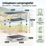 Inklapbare campingtafel van BukkitBow, 60x40 cm met 4 hoogtes, opbergnet en haken voor outdoor gebruik