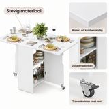 Detail van materiaal en afwerking van inklapbare eettafel