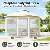 Afmetingen en productspecificaties van inklapbare partytent 3x3