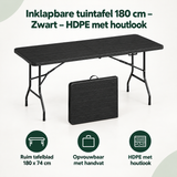 Overzicht van inklapbare tuintafel 180 cm met de belangrijkste productvoordelen
