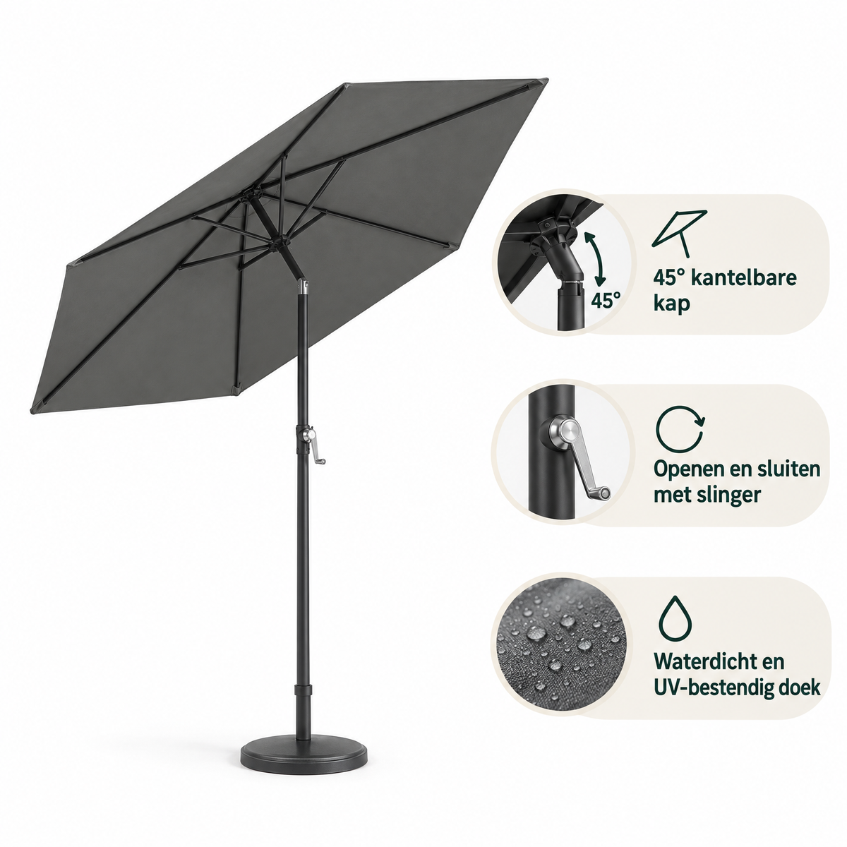 Belangrijkste voordelen en eigenschappen van kantelbare parasol
