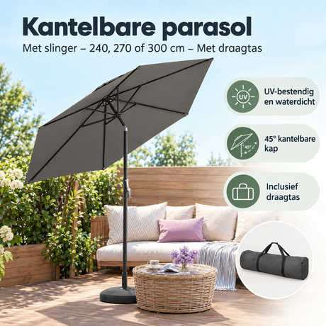 Praktische toepassing en keuzehulp voor kantelbare parasol