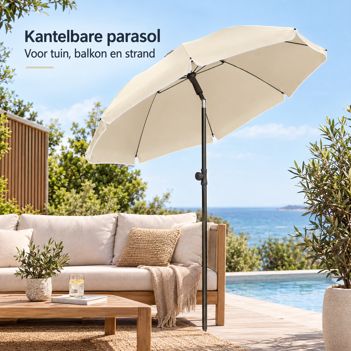 kantelbare parasol in gebruik in een passende praktijksituatie