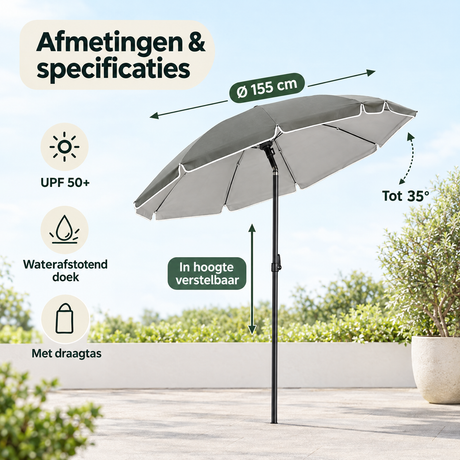 Afmetingen en productspecificaties van kantelbare parasol