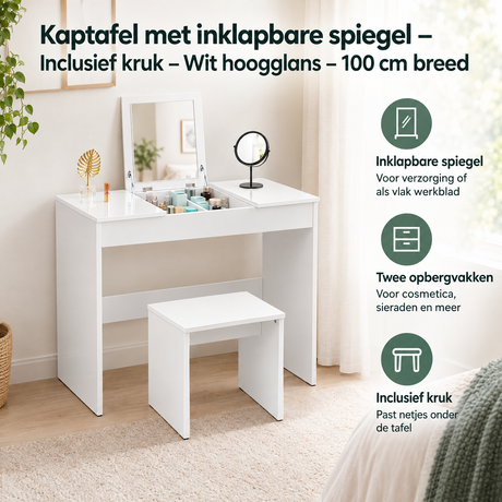Praktische toepassing en keuzehulp voor kaptafel met inklapbare spiegel
