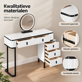 Detail van materiaal en afwerking van kaptafel met led spiegel