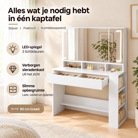 Praktische toepassing en keuzehulp voor kaptafel met led spiegel