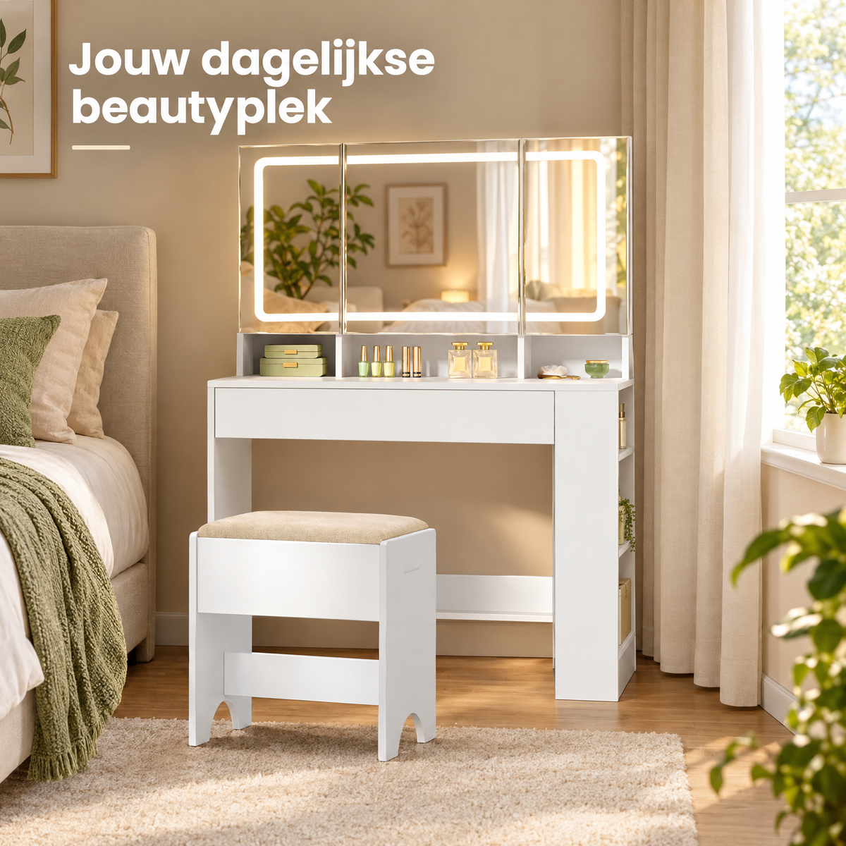 kaptafel met led spiegel in gebruik in een passende praktijksituatie
