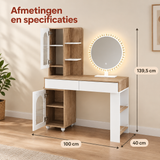 Afmetingen en productspecificaties van kaptafel met LED-spiegel