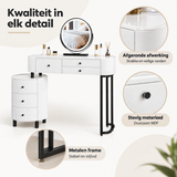 Detail van materiaal en afwerking van kaptafel met LED-verlichting