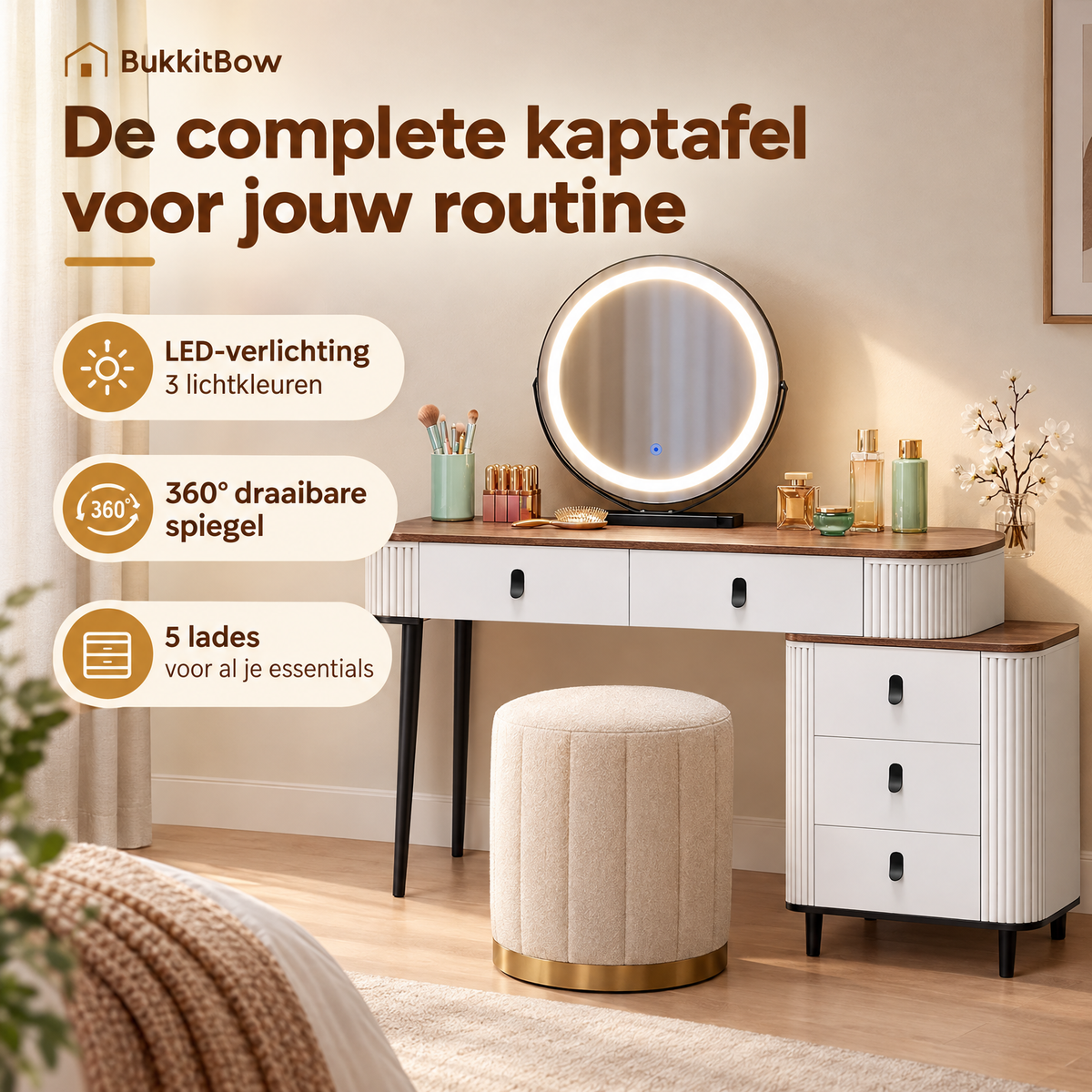 Praktische toepassing en keuzehulp voor kaptafel met LED-verlichting